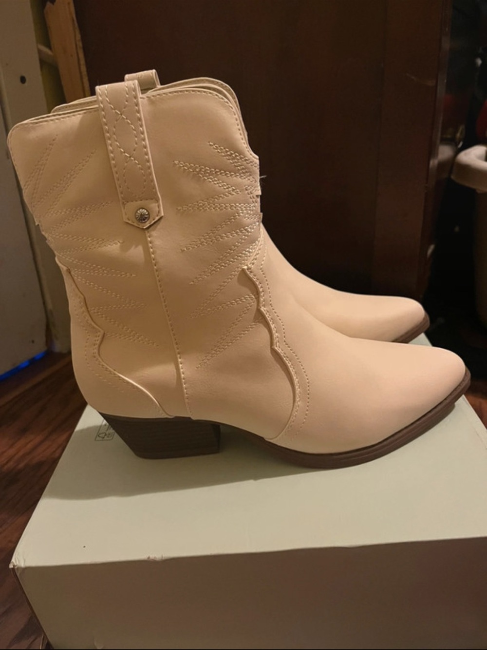 ASOS Cream Western Ankle Booties